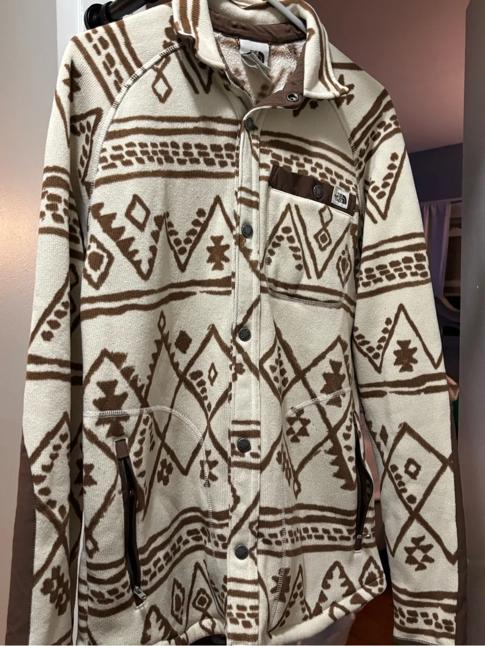 The North Face Men’s Cream & Brown Patterned Fleece Shirt Jacket